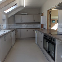 The kitchen was extended and refurbished in 2020. View of the kitchen from the west