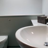 There are three bathrooms, one of which is fully accessible. Bathroom